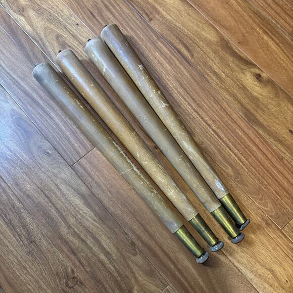 Set of 4 Solid Wood Round Tapered Table Legs Brass Bottom adjustable Feet - Picture 4 of 13